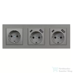   Leziter Nova III földelt csatlakozóaljzat dugalj kettő USB csatlakozóval szürke kerettel LN3KERV-SZ_LNFCS-SZ_LNUSB-SZ_2