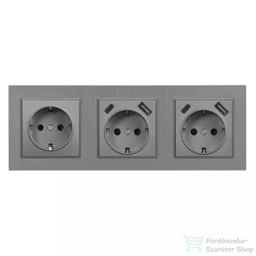 Leziter Nova III földelt csatlakozóaljzat dugalj kettő USB csatlakozóval szürke kerettel LN3KERV-SZ_LNFCS-SZ_LNUSB-SZ_2
