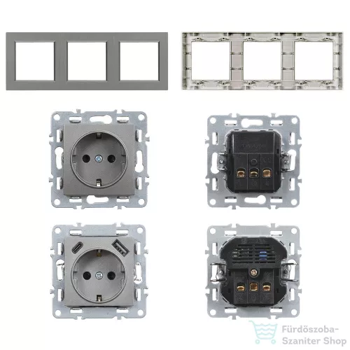 Leziter Nova III földelt csatlakozóaljzat dugalj kettő USB csatlakozóval szürke kerettel LN3KERV-SZ_LNFCS-SZ_LNUSB-SZ_2
