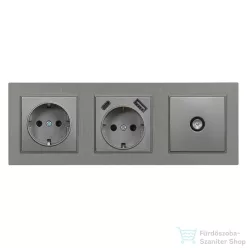   Leziter Nova földelt csatlakozóaljzat dugalj USB TV csatlakozóval szürke kerettel LN3KERV-SZ_LNFCS-SZ_LNUSB-SZ_LNTVCS-SZ
