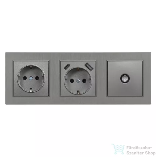 Leziter Nova földelt csatlakozóaljzat dugalj USB TV csatlakozóval szürke kerettel LN3KERV-SZ_LNFCS-SZ_LNUSB-SZ_LNTVCS-SZ