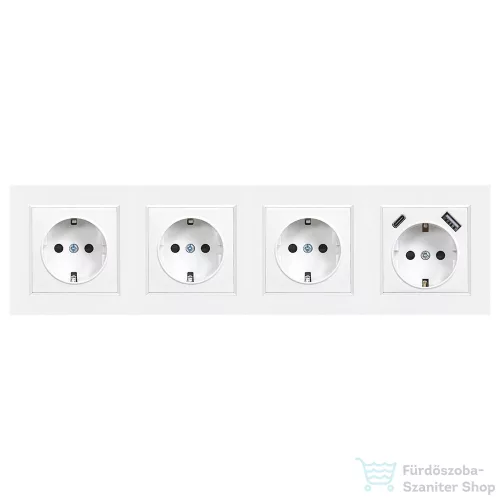 Leziter Nova IV három földelt csatlakozóaljzat dugalj USB csatlakozóval fehér kerettel LN4KERV-F_LNFCS-F_3_LNUSB-F
