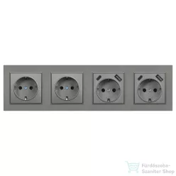   Leziter Nova IV kettő földelt csatlakozóaljzat dugalj kettő USB csatlakozóval szürke kerettel LN4KERV-SZ_LNFCS-SZ_2_LNUSB-SZ_2
