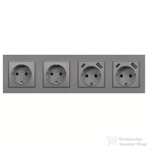 Leziter Nova IV kettő földelt csatlakozóaljzat dugalj kettő USB csatlakozóval szürke kerettel LN4KERV-SZ_LNFCS-SZ_2_LNUSB-SZ_2