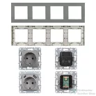 Leziter Nova IV kettő földelt csatlakozóaljzat dugalj kettő USB csatlakozóval szürke kerettel LN4KERV-SZ_LNFCS-SZ_2_LNUSB-SZ_2