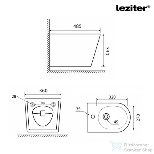 Leziter Ride fali bidé fehér LRIFB-WH
