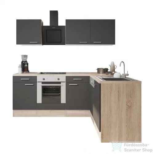 Leziter Yorki 220 sarok konyhabútor sonoma tölgy korpusz,selyemfényű antracit fronttal alsó sütős elemmel LS220STAN-SUT