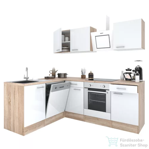 Leziter Yorki 220 sarok konyhabútor sonoma tölgy korpusz,selyemfényű fehér fronttal alsó sütős elemmel LS220STFH-SUT