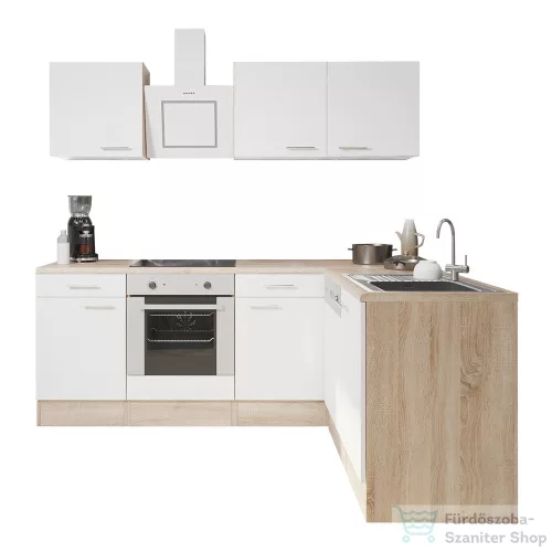 Leziter Yorki 220 sarok konyhabútor sonoma tölgy korpusz,selyemfényű fehér fronttal alsó sütős elemmel LS220STFH-SUT