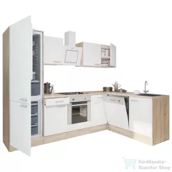   Leziter Yorki 280 sarok konyhabútor sonoma tölgy korpusz,selyemfényű fehér front alsó sütős elemmel alulagyasztós hűtős szekrénnyel LS280STFH-SUT-AF