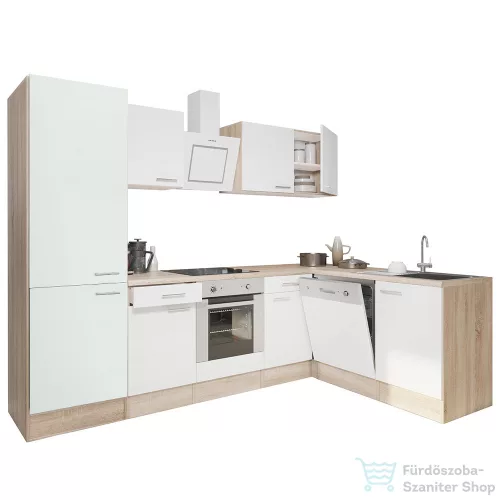 Leziter Yorki 280 sarok konyhabútor sonoma tölgy korpusz,selyemfényű fehér front alsó sütős elemmel polcos szekrénnyel LS280STFH-SUT-PSZ