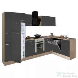   Leziter Yorki 310sarok konyhabútor sonoma tölgy korpusz,selyemfényű antracit front alsó sütős elemmel felülfagyasztós hűtős szekrénnyel LS310STAN-SUT-FF