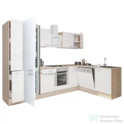   Leziter Yorki 310 sarok konyhabútor sonoma tölgy korpusz,selyemfényű fehér front alsó sütős elemmel alulagyasztós hűtős szekrénnyel LS310STFH-SUT-AF