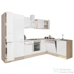   Leziter Yorki 310 sarok konyhabútor sonoma tölgy korpusz,selyemfényű fehér front alsó sütős elemmel polcos szekrénnyel, munkalap nélkül LS310STFH-SUT-PSZ-MLN
