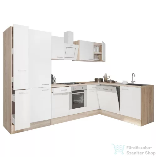 Leziter Yorki 310 sarok konyhabútor sonoma tölgy korpusz,selyemfényű fehér front alsó sütős elemmel polcos szekrénnyel LS310STFH-SUT-PSZ