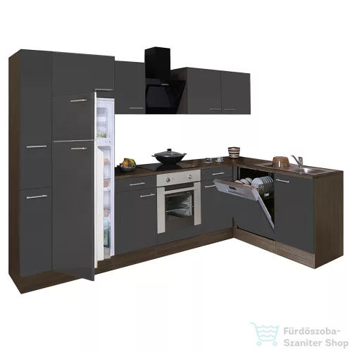 Leziter Yorki 310sarok konyhabútor yorki tölgy korpusz,selyemfényű antracit front alsó sütős elemmel felülfagyasztós hűtős szekrénnyel LS310YAN-SUT-FF