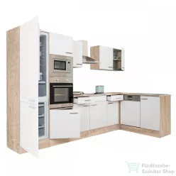   Leziter Yorki 340 sarok konyhabútor sonoma tölgy korpusz,selyemfényű fehér fronttal alulagyasztós hűtős szekrénnyel, munkalap nélkül LS340STFH-AF-MLN