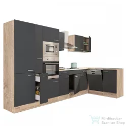   Leziter Yorki 370 sarok konyhabútor sonoma tölgy korpusz,selyemfényű antracit fronttal polcos szekrénnyel LS370STAN-PSZ