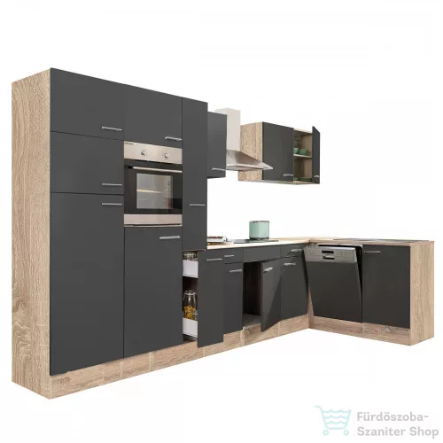 Leziter Yorki 370 sarok konyhabútor sonoma tölgy korpusz,selyemfényű antracit fronttal LS370STAN