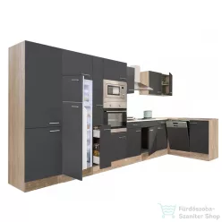   Leziter Yorki 430 sarok konyhabútor sonoma tölgy korpusz,selyemfényű antracit fronttal felülfagyasztós hűtős szekrénnyel LS430STAN-FF