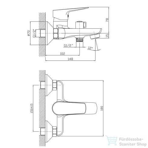 AQUALINE LOTTA kádtöltő csaptelep zuhanyszett nélkül, fekete LT610B