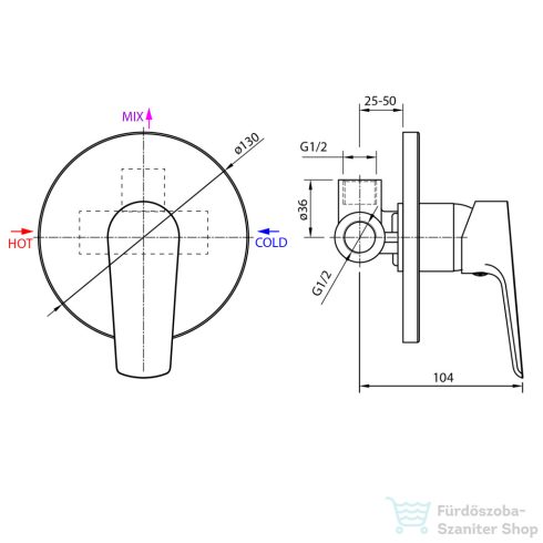 AQUALINE LOTTA falba süllyesztett zuhanycsaptelep, 1-irányú, króm LT741