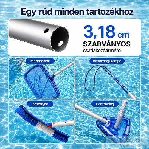 Leziter Teleszkópos rúd medence tisztító hálóhoz LMTH-01 2x180 cm, 0,8 mm, ezüst LTR-01