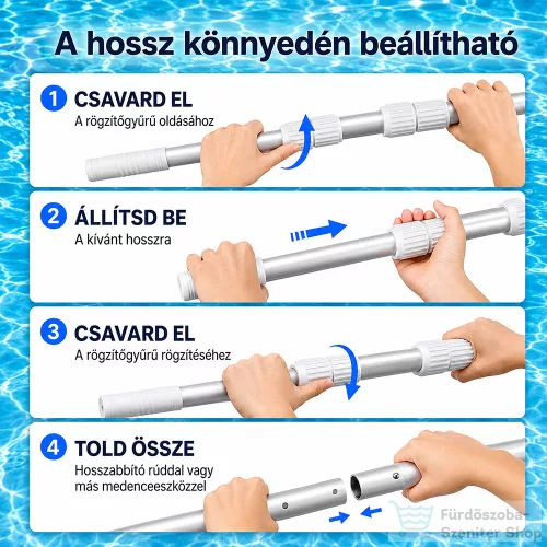 Leziter Teleszkópos rúd medence tisztító hálóhoz LMTH-01 2x180 cm, 0,8 mm, ezüst LTR-01