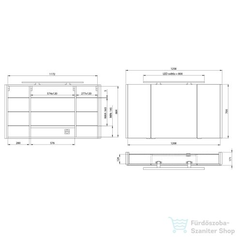 Sapho LUCIE tükrösszekrény, LED világítással, 126x70x17cm, fehér (LU125-0030)