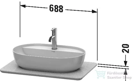 Duravit LUV 688x475 mm-es kvarckő pult kivágással, Quartz Stone Grey Structure LU946503333