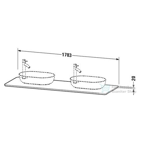 Duravit LUV 1783x 595 mm-es pult 2 kivágással, Quartz Stone White Structure LU9467B1717