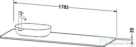 Duravit LUV 1783x 595 mm-es pult 1 db bal oldali kivágással, Quartz Stone Grey Structure LU9468L3333