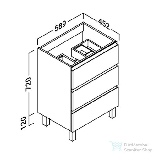 Coycama Paris 60 cm-es Onix New mosdó és 3 fiókos álló alsószekrény kombináció,fényes fehér M055512030301T