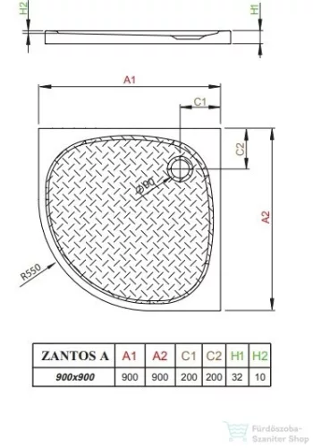 Radaway Zantos A 90x90 íves műmárvány zuhanytálca fehér M3ZNA9090-06