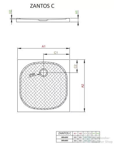 Radaway Zantos C 90x90 műmárvány zuhanytálca fehér M3ZNC9090-06