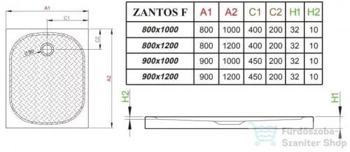 Radaway Zantos F 100x90 műmárvány zuhanytálca fehér M3ZNF1090-06