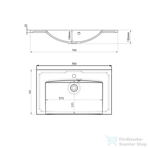 Sapho MARIA mosdó 75x46cm, öntöttmárvány, fehér MA075