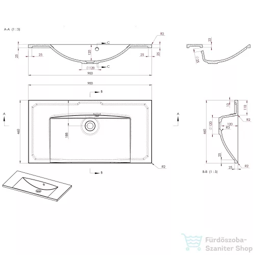 Sapho MARIA öntöttmárvány mosdó, (MA090-0)