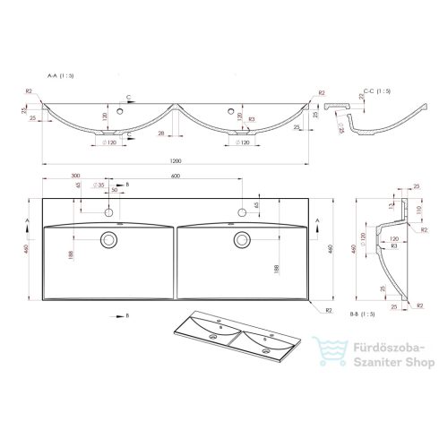 Sapho MARIA duplamosdó 120x46cm, öntöttmárvány, fehér MA120