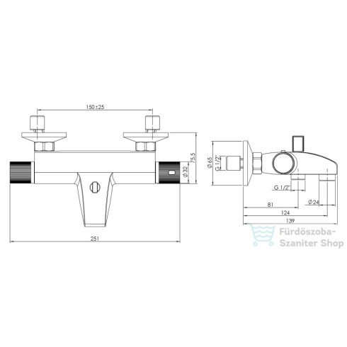 AQUALINE ACTION termosztátos kádtöltő csaptelep, króm MB106