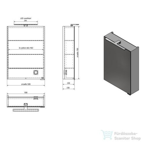 Sapho MIRRÓ tükrösszekrény LED világítással, jobbos/balos, 50x70x16cm, ezüst tölgy (MC050-0011)