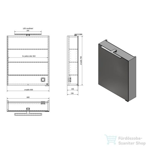 Sapho MIRRÓ tükrösszekrény LED világítással, jobbos/balos, 60x70x16cm, bardíni szilva (MC060-0013)