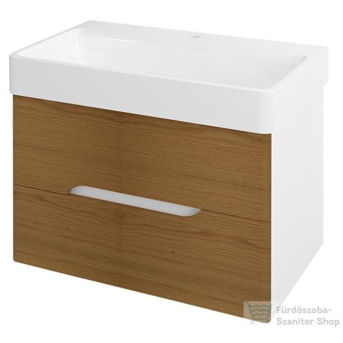 Sapho MEDIENA mosdótartó szekrény, 2 fiókkal, pipererendezővel, 77x50,5x49cm, matt fehér/natúr tölgy (MD082)