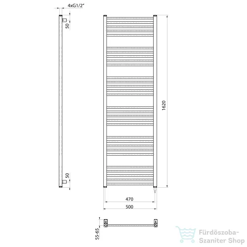 Sapho METRO-E elektromos radiátor, 600x1620mm, 800 W, matt fekete (ME616B)