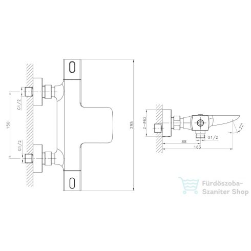 Sapho MIXONA fali termosztátos kádtöltő csaptelep, zuhanyszett nélkül, króm MG410