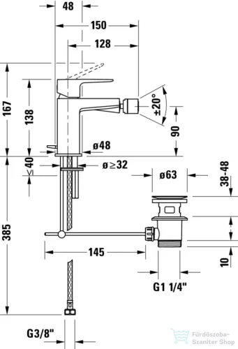 Duravit MANHATTAN bidé csaptelep automata leeresztővel, matt fekete MH2400001046