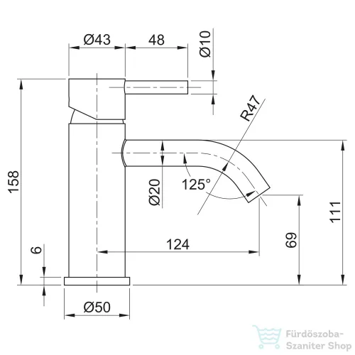Sapho MINIMAL mosdó csaptelep, leeresztő nélkül, inox MI002