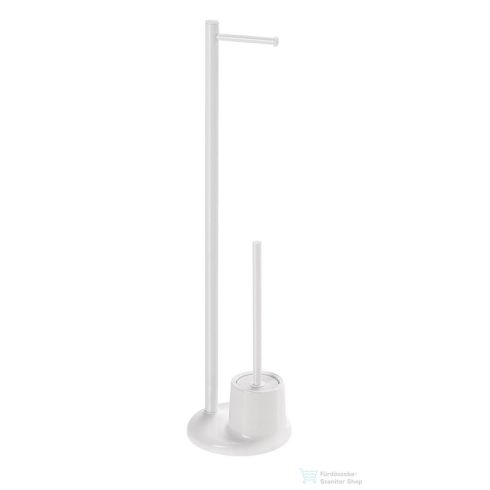 AQUALINE WHITE LINE álló WC-papírtartó kefével, fehér (MM32)