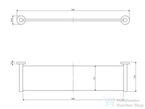 Omnires MODERN PROJEKT 55 cm-es üvegpolc, szálcsiszolt grafit MP60930GR