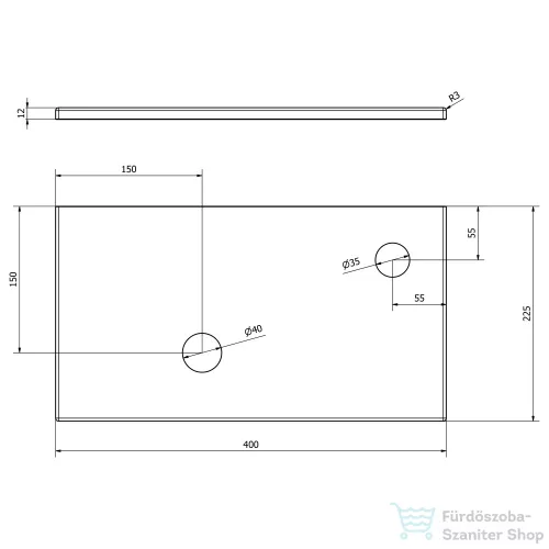 SAPHO MINOR öntöttmárvány pult, jobbos, 40x22cm (MR405)